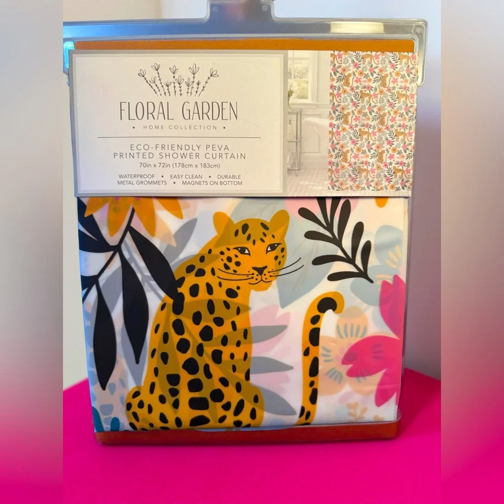 Floral Garden Home Collection NWT Stunning Floral Leopard PEVA Shower Curtain